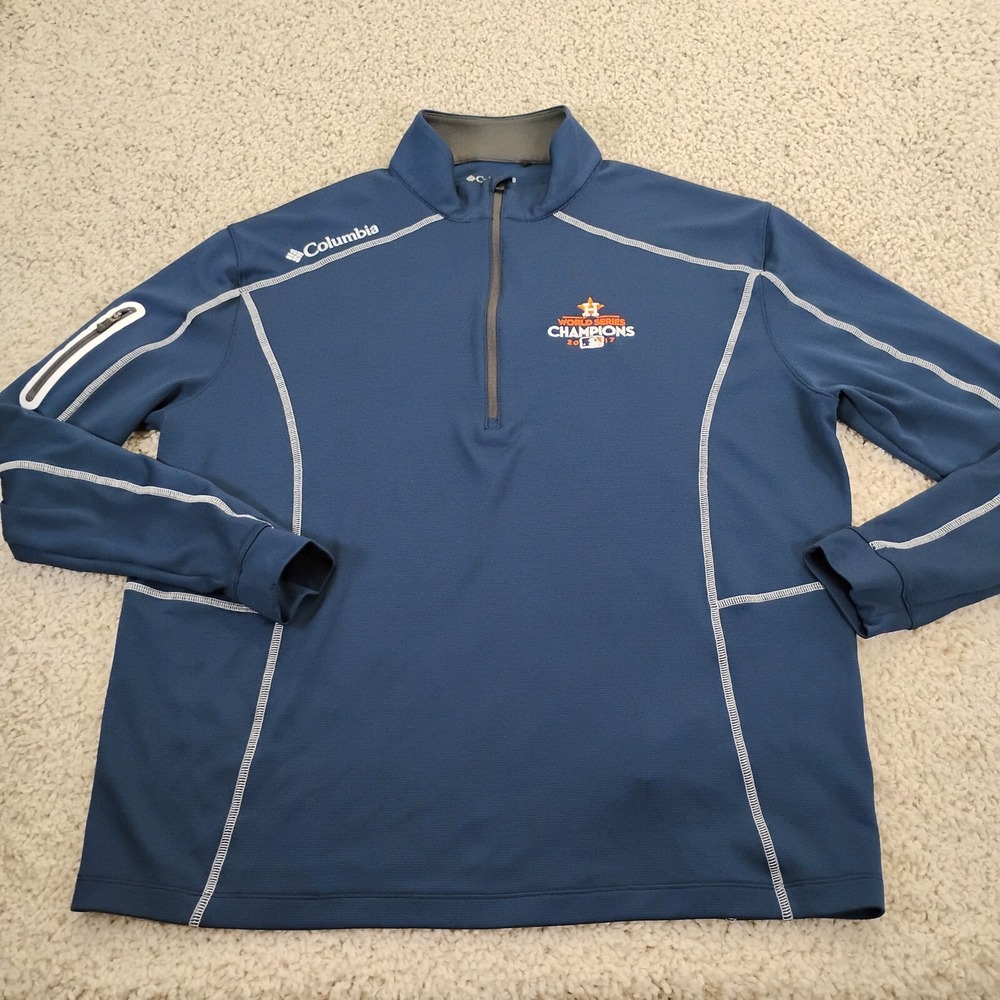 Houston Astros Jacket Mens XL Blue Columbia 1/4 Zip Sweater Performance Logo